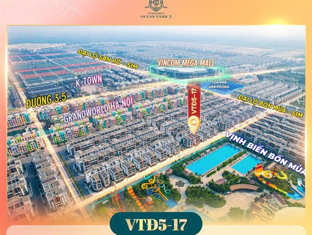 Giá bán căn Biệt thự Song lập VTĐ5-17, Phân khu Vịnh Thiên Đường, Vinhomes Ocean Park 3