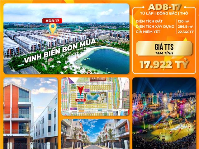 Giá bán căn Biệt thự Tứ lập AD8-17, Phân khu Ánh Dương, Vinhomes Ocean Park 3