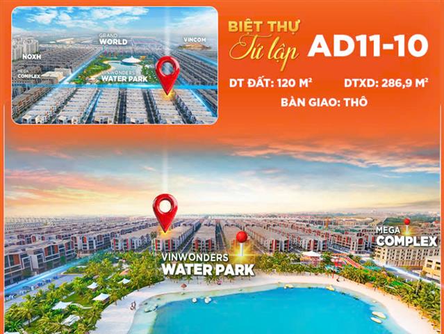 Giá bán căn Biệt thự Tứ lập AD11-10, Phân khu Ánh Dương, Vinhomes Ocean Park 3
