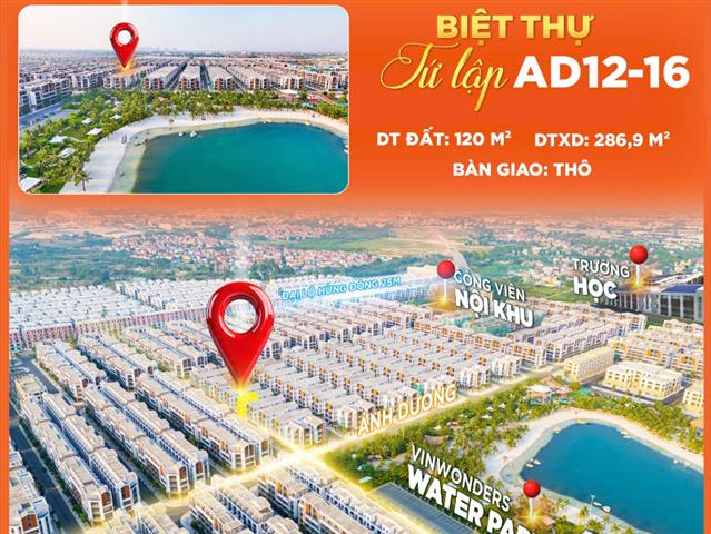 Giá bán căn Biệt thự Tứ lập AD12-16, Phân khu Ánh Dương, Vinhomes Ocean Park 3