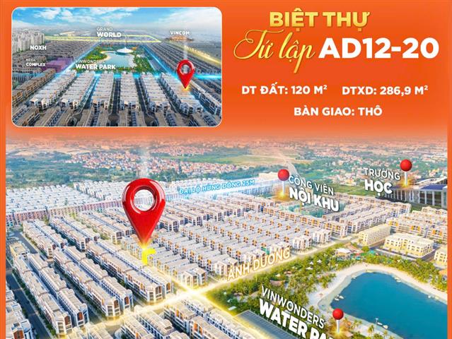 Giá bán căn Biệt thự Tứ lập AD12-20, Phân khu Ánh Dương, Vinhomes Ocean Park 3