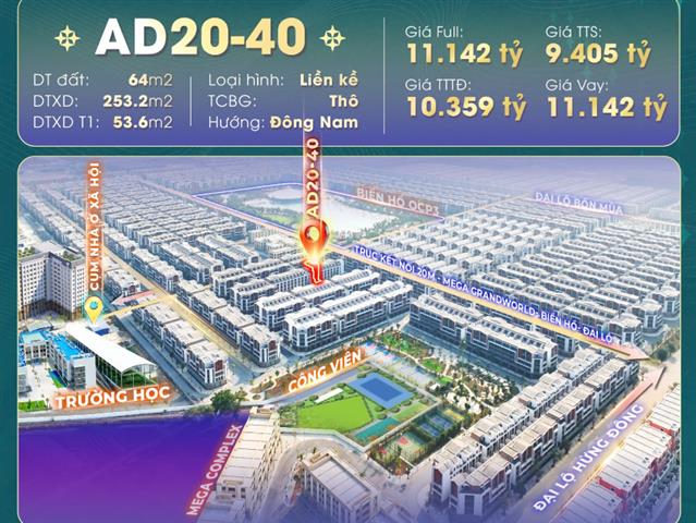 Giá bán căn Liền kề AD20-40, Phân khu Ánh Dương, Vinhomes Ocean Park 3