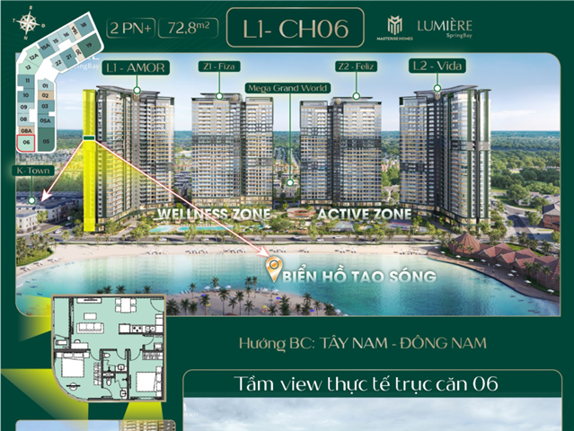 Giá bán Chung cư 2PN+ trục căn 06, toà Amor C4L1, Lumière SpringBay