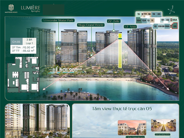 Giá bán Chung cư 3PN trục căn 05, toà Feliz C4Z2, Lumière SpringBay