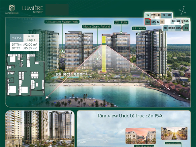 Giá bán Chung cư 3PN trục căn 15A, toà Feliz C4Z2, Lumière SpringBay
