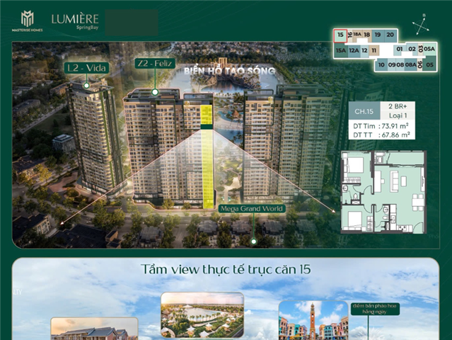 Giá bán Chung cư 2PN+ trục căn 15, toà Feliz C4Z2, Lumière SpringBay