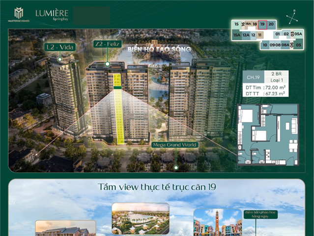 Giá bán Chung cư 2PN trục căn 19, toà Feliz C4Z2, Lumière SpringBay