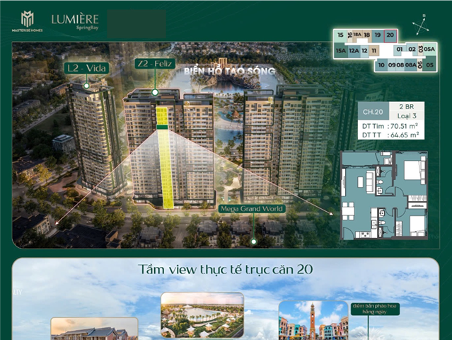 Giá bán Chung cư 2PN trục căn 20, toà Feliz C4Z2, Lumière SpringBay