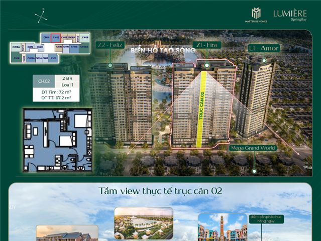 Giá bán Chung cư 2PN trục căn 02, toà Fiza C4Z1, Lumière SpringBay