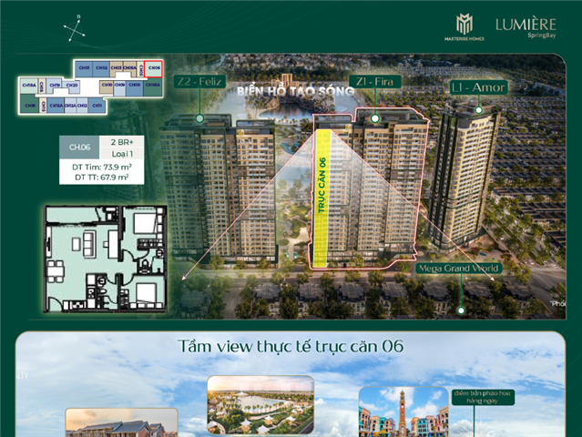 Giá bán Chung cư 2PN+ trục căn 06, toà Fiza C4Z1, Lumière SpringBay