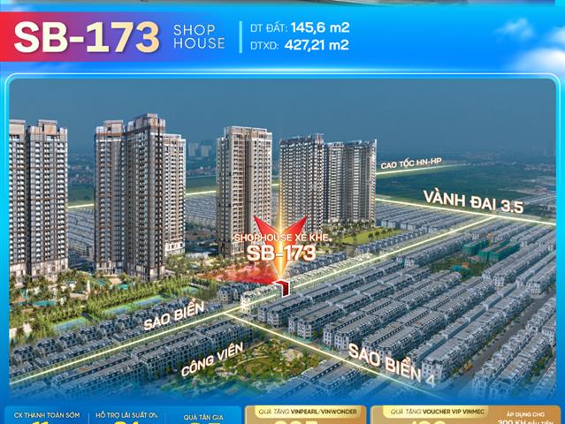Giá bán căn Shophouse SB-173, Phân khu Sao Biển, Vinhomes Ocean Park 2