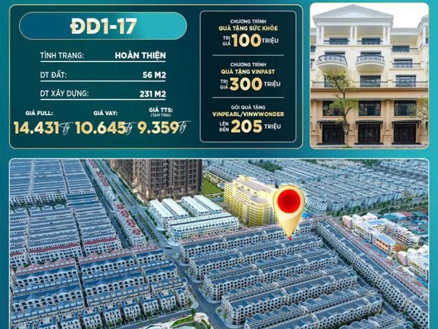 Giá bán căn Liền kề ĐD1-17, Phân khu Đảo Dừa, Vinhomes Ocean Park 2